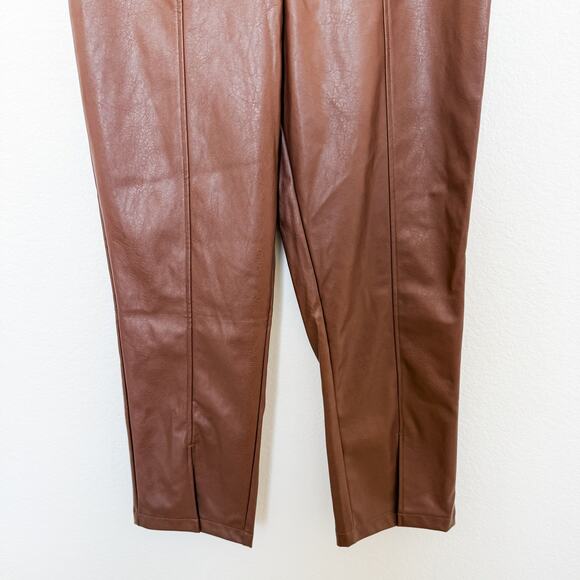 NWOT Wildfox Princess Seams Faux Leather High Waist Split Hem Pants Brown Large - Picture 5 of 8